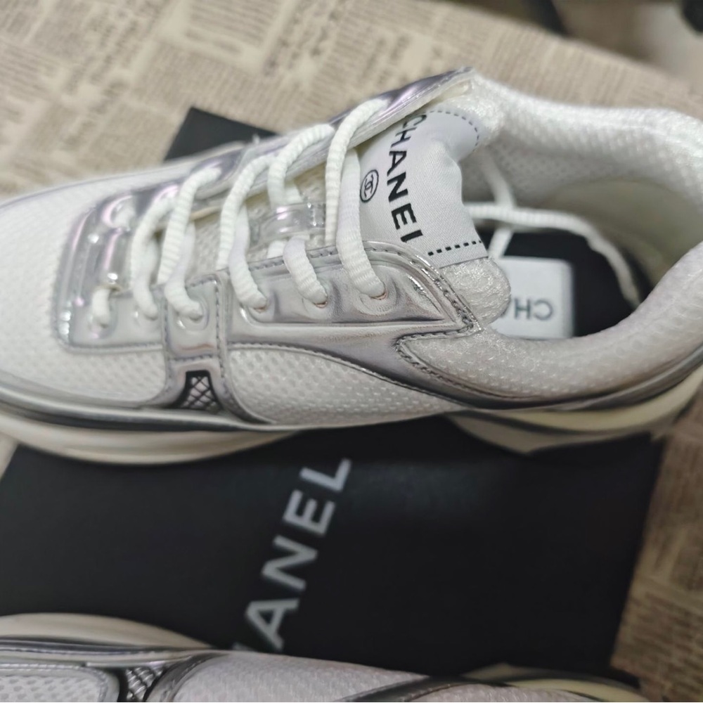 Chanel White and Silver Sneakers - Picture 5 of 8